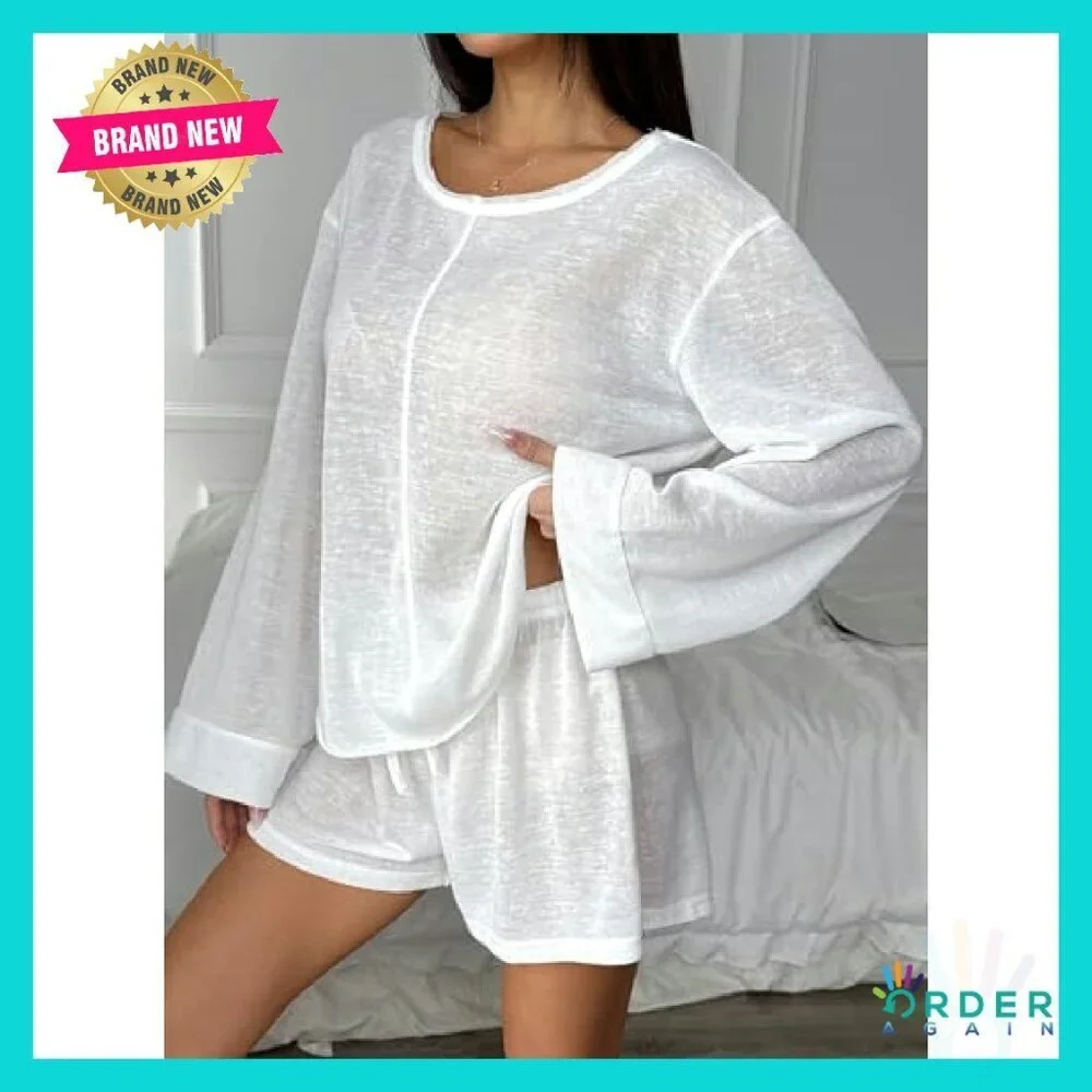 Sheer Mesh Pajama Set Long Sleeve Oversized Chic Lounge Sleepwear Y2K